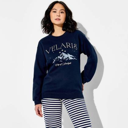 Women's Crewneck Velaris ACOTAR Fleece Graphic Pullover Sweatshirt - Navy Blue L