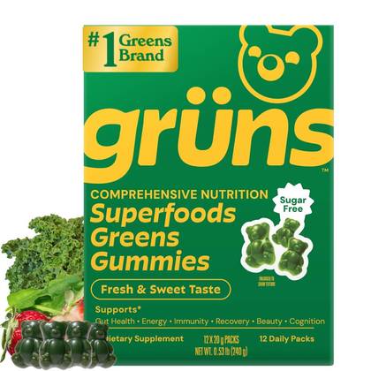 Grüns Adult Sugar Free Superfoods Greens Gummies with Prebiotic Fiber - 240g/12 Servings