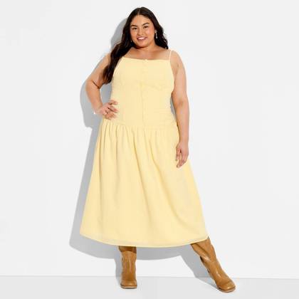 Women's High Neck Dropped Waist Midi A-Line Dress - Wild Fable™ Yellow 1X