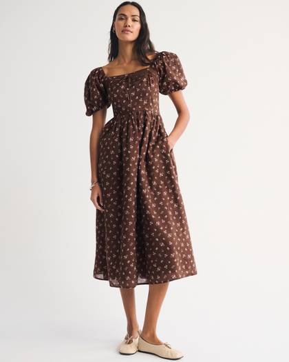 A&F Emerson Puff Sleeve Midi Dress