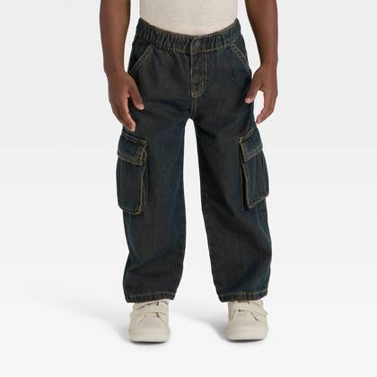 Toddler Boys' Cargo Denim Pants - Cat & Jack™ Dark Wash 12M