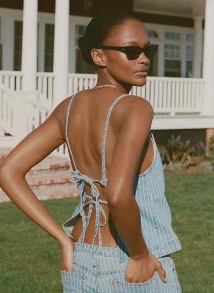 Bra-Free Linen-Blend Denim Tie-Back Cami