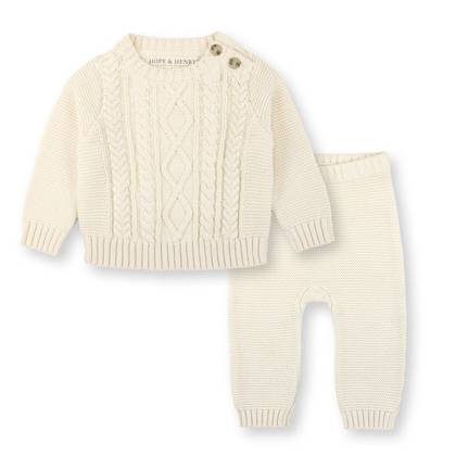 Hope & Henry Layette Baby Long Sleeve Cable Sweater and Legging Set, Infant, 0-3 Months