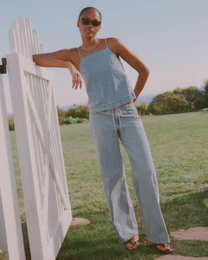 Linen-Blend Low Rise Ultra Loose Drawstring Jean