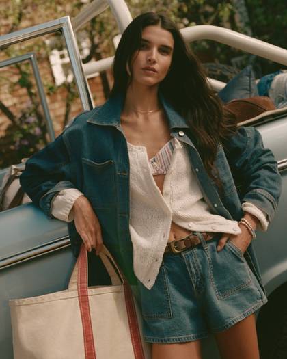 High Rise Linen-Blend Denim Short