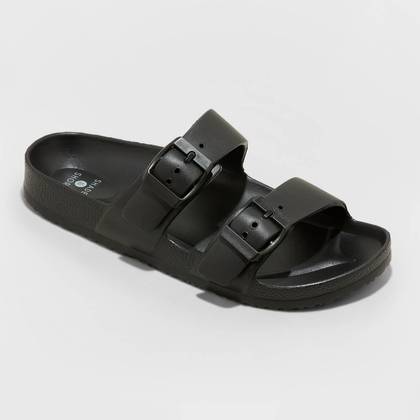 Women's Neida EVA Two Band Footbed Slide Sandals - Shade & Shore™ Black 5: Contoured Footbed, Double Straps
