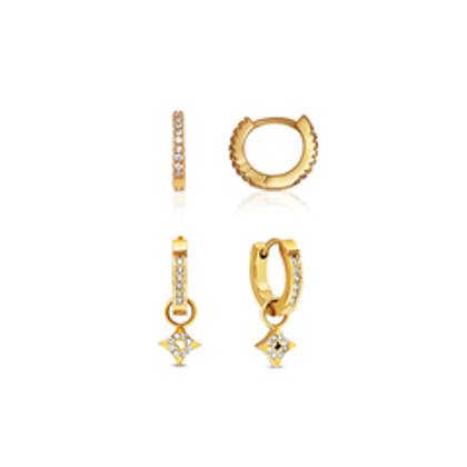 Moon and Back Star Huggie Earring Set (Gold)