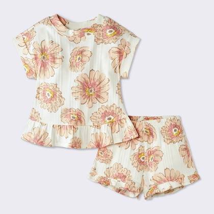 Baby Girls' 2pc Polka Dot Peplum T-Shirt and Ruffle Shorts Set - Cloud Island™ Cream Newborn