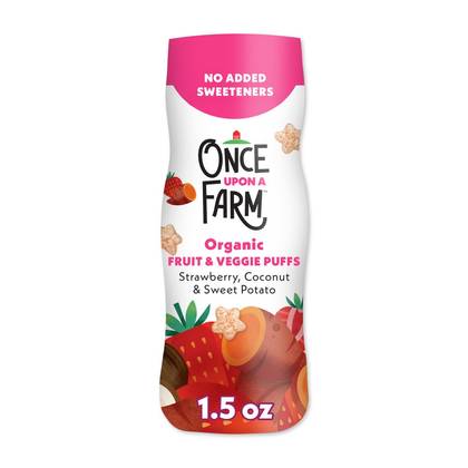 Once Upon a Farm Fruit and Veggie Puffs Strawberry Sweet Potato & Coconut Baby Snacks - 1.5oz: Organic Certified, Non-GMO Verified