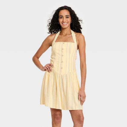 Women's Sleeveless Pullover Mini Sundress - Universal Thread™ Yellow Striped XS
