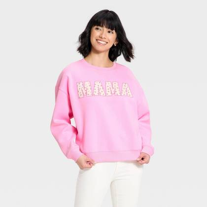 Women's Crewneck Mama Graphic Pullover Sweatshirt - Light Pink XXS