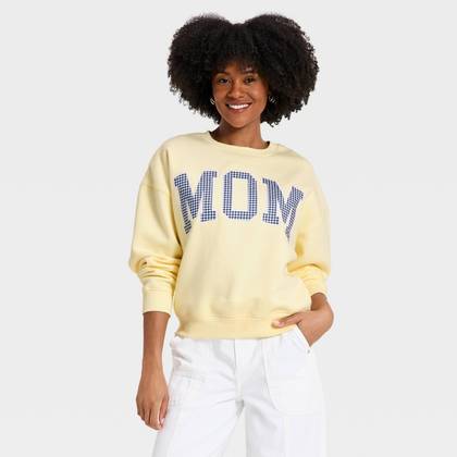 Women's Crewneck Mom Graphic Pullover Sweatshirt - Light Yellow XXS
