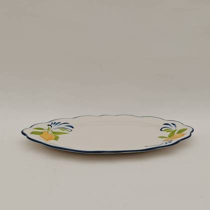 Muchoise 15.75" Ceramic Oval Serving Tray White/Blue Edge