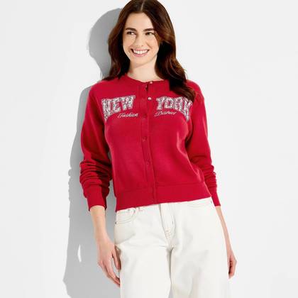 Women's The Devil Wears Prada New York Graphic Cardigan - Red XXS