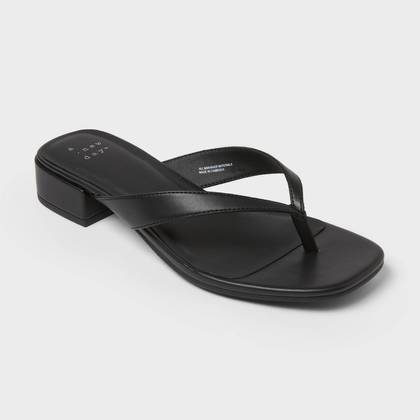 Women's Berkely Square Toe Thong Heels - A New Day™ Black 5