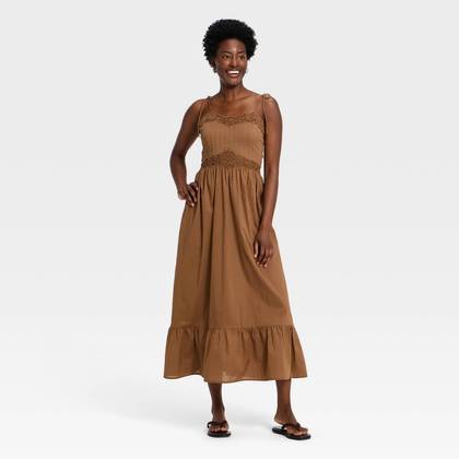 Women's Lace Cami Midi A-Line Dress - Universal Thread™ Brown XS
