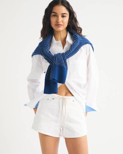 High Rise Linen-Blend Denim Short