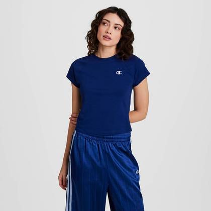 Champion Women's Iconic Essentials Raglan Short Sleeve Baby T-Shirt - Blue Depths XL