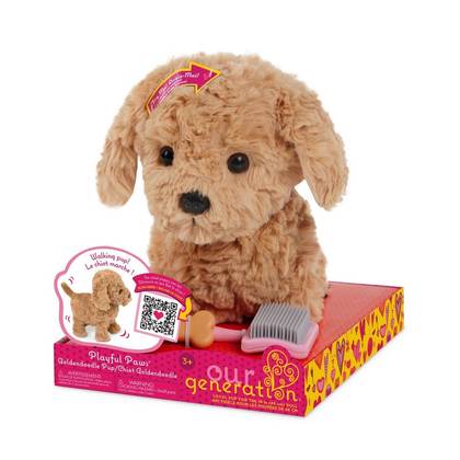 Our Generation Playful Paws Goldendoodle Puppy Walking & Barking Electronic Interactive Pet Dog Plush: Plastic Polyester Toy