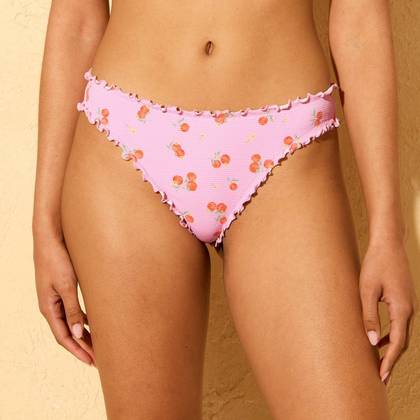 Women's Peach Print Low-Rise Ruffle High Leg Cheeky Bikini Bottom - Shade & Shore™ Pink M