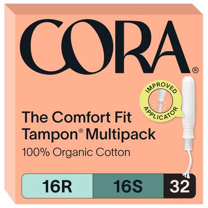 Cora Organic Cotton Tampons Multipack - Regular/Super Absorbency - 32ct