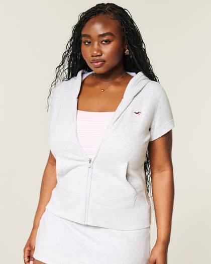 Hollister Feel Good Short-Sleeve Zip-Up Hoodie