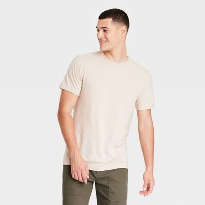 Men's Every Wear Short Sleeve T-Shirt - Goodfellow & Co™ Oatmeal S: Lightweight Cotton Blend, Standard Fit, Machine Washable