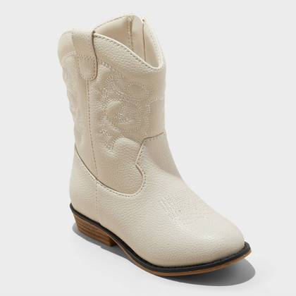 Toddler Girls' Memphis Western Boots - Cat & Jack™ Ivory 10T: Mid Calf, Zipper Closure, Almond Toe