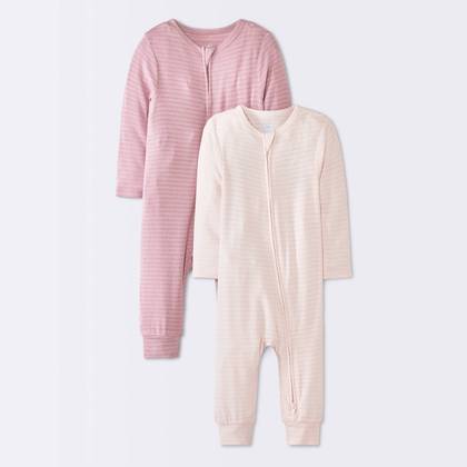 Baby Girls' 2pk So very soft Stripe Modal Long Sleeve Romper - Cloud Island™ Pink 3-6M