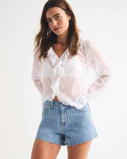 High Rise Linen-Blend Denim Short