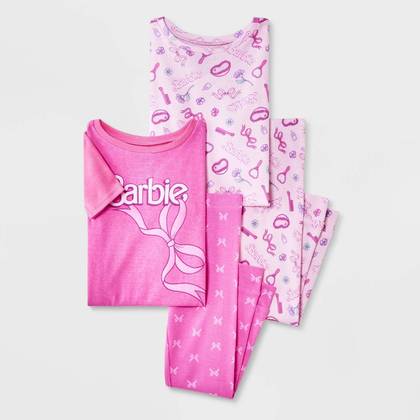 Toddler Girls' 4pc Snug Fit Barbie Cotton Pajama Set - Pink 4T