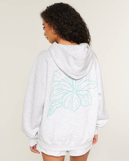 Hollister Feel Good Oversized Hibiscus Graphic Hoodie
