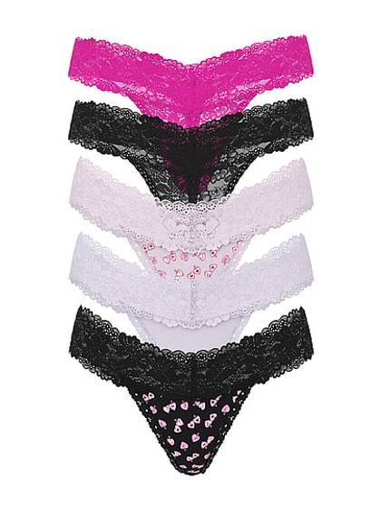 5-Pack PINK Wink™ Lace-Trim Thong Panties