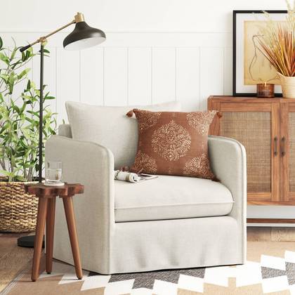 Berea Slouchy Lounge Chair with French Seams Linen - Threshold™: Upholstered, No Assembly, Wood Frame, Polyester