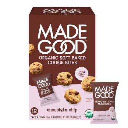MadeGood Organic Gluten Free Chocolate Chip Cookies Soft Baked Snack Pack - 12ct