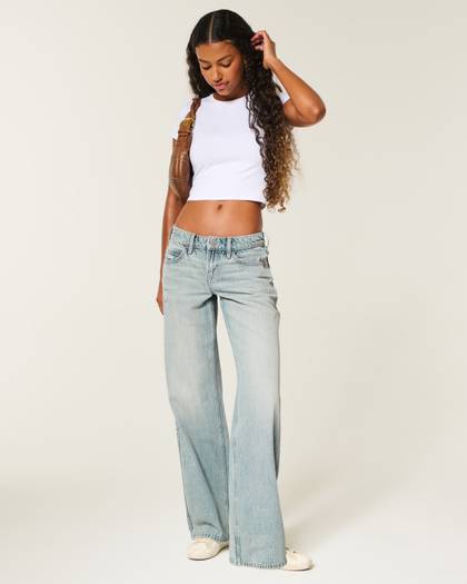 Low-Rise Light Wash Distressed Baggy Jeans