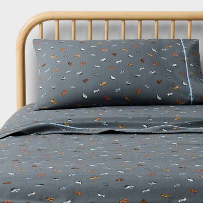 Queen Hot Wheels Retro Car Kids' Cotton Sheet Set Gray - Hot Wheels by Pillowfort™
