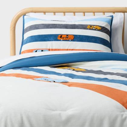 Twin Hot Wheels Retro Track Corduroy Kids' Comforter Set Cream - Hot Wheels by Pillowfort™