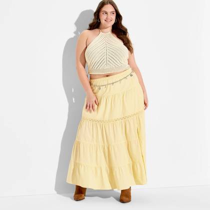 Women's Lace Inset Tiered Maxi Skirt - Wild Fable™ Yellow 1X