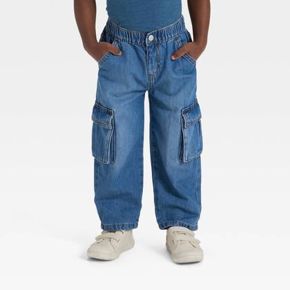 Toddler Boys' Cargo Denim Pants - Cat & Jack™ Medium Wash 3T
