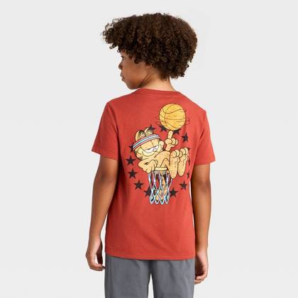 Boys' Garfield Basketball Short Sleeve Front and Back Graphic T-Shirt - Red XL