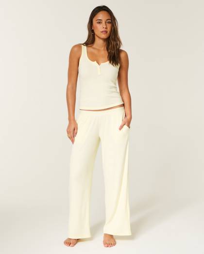 Cozy Rib Elastic Waist Wide-Leg Pants