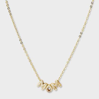 14k Gold Plated Cubic Zirconia "Mom" Charm Necklace with Cable Chain - A New Day™ Gold
