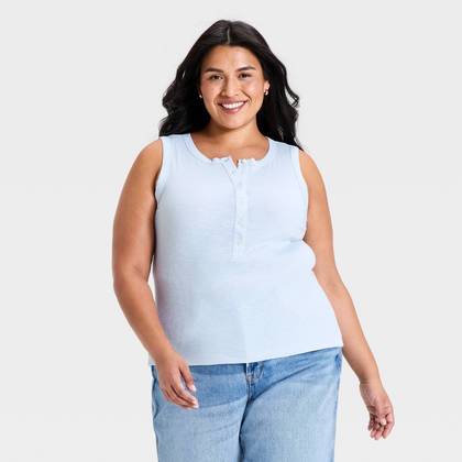 Women's Henley Tank Top - Universal Thread™ Blue 1X