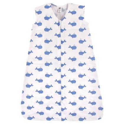 Hudson Baby Infant Boys Cotton Sleeveless Wearable Sleeping Bag, Sack, Blanket, Whale, 0-6 Months