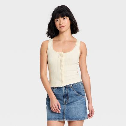 Women's Pointelle Tank Top - Universal Thread™ Cream XS