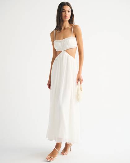 Bra-Free Babydoll Cutout Beaded Maxi Dress