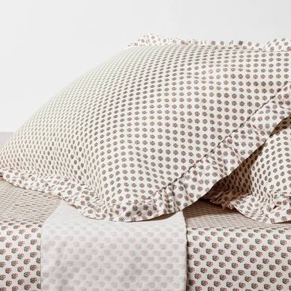 Full 310 Thread Count Teen Block Print Ruffle Sheet Set Pink/Cream - Threshold™ designed with Studio McGee