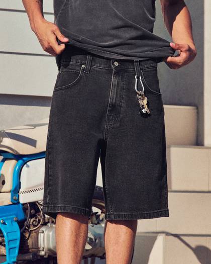 Black Baggy Jean Shorts