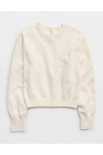 Aerie Cropped Crew Sweater Natural